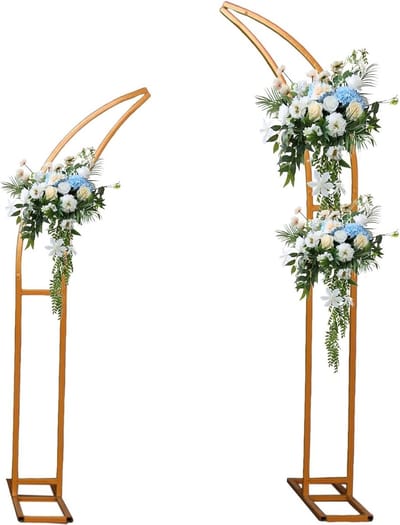 DIY Trouwboog Achtergrondstandaard, 2-delige Maansvormige Tuinboog voor Ceremonies, Verjaardagen en Bruiloften, Hoogte 1.8+2.1m (Goud)