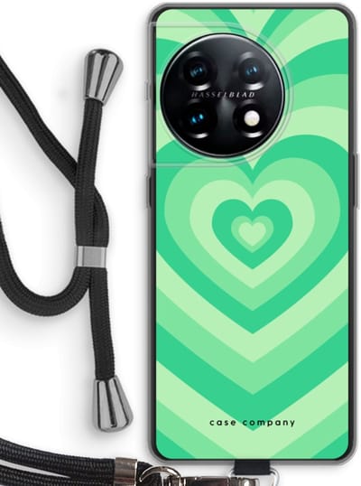 Case Company® - Hoesje met koord geschikt voor OnePlus 11 hoesje met Koord - Hart Groen - Telefoonhoesje met Zwart Koord - Bescherming aan alle Kanten en Over de Schermrand