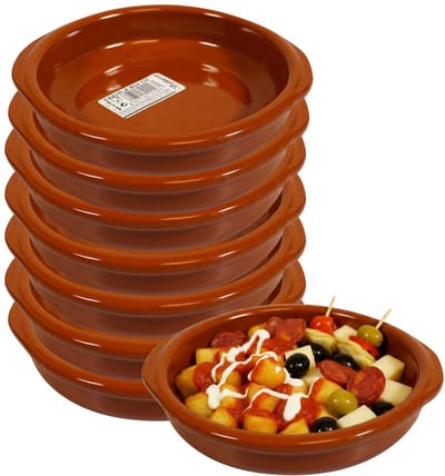 Excellent Houseware Tapas schaaltje Murcia - 8x - creme brulee - terracotta - 16 cm - borrelhapjes serveerschaaltje