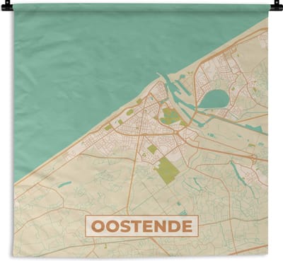 Wandkleed - Wanddoek - Plattegrond - Stadskaart - Oostende - België - Kaart - 180x180 cm - Wandtapijt