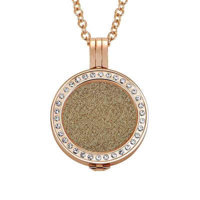 Quiges - Munthouder met Ketting en Munt 25mm Glitters Goud - RVS Rose Goudkleurig met Zirkonia - EPRHZ196