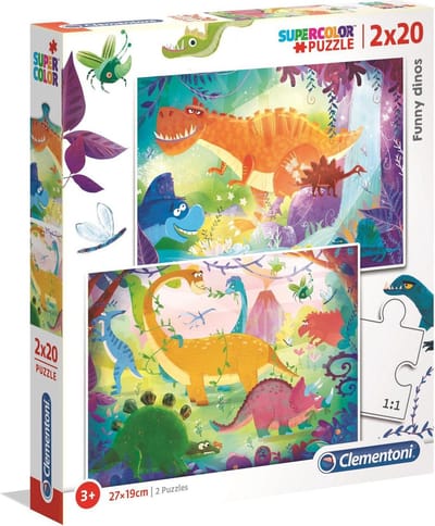 Clementoni - Puzzel - 2x20 Stukjes - Grappige Dinosaurus Thema - Puzzel Voor Kinderen