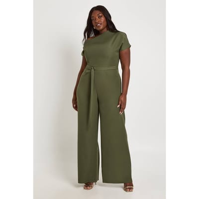 boohoo Dames Plus Asymmetrische Jumpsuit Met Riem | Khaki | Maat: 18