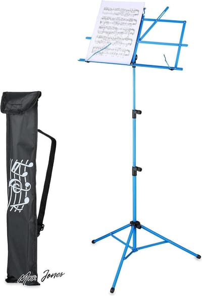 Mrs. Jones inklapbare muziekstandaard - HBD 140x53x49 cm voor gitaar viool zang bladstandaard metaal blauw .