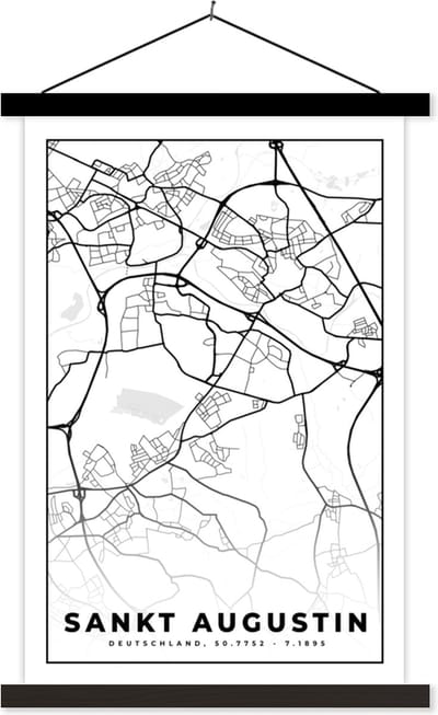 Posterhanger incl. Poster 40x60 cm - Schoolplaat - Kaart - Sankt Augustin - Plattegrond - Stadskaart - Textielposter - Zwarte latten - Stadskaart