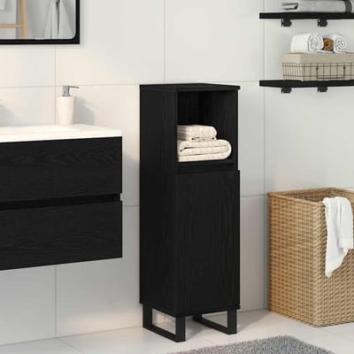 vidaXL - Badkamerkast - Zwart - Eiken - 30 - x - 30 - x - 100 - cm - Bewerkt - hout