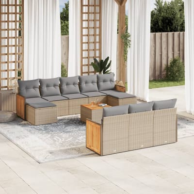 vidaXL - 11-delige - Tuinset - met - kussens - poly - rattan - beige