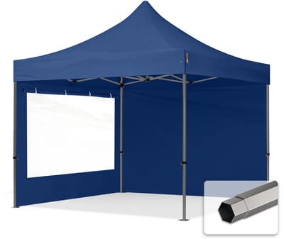 3x3 m Easy Up partytent Vouwpaviljoen, PREMIUMstaal 40mm met zijwanden (panorama), blauw
