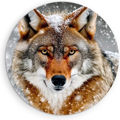 Saammp Muurcirkel Hout - Wolf met sneeuw - Dieren - Natuur - Ø 90 - Wandcirkel - Wanddecoratie Cirkel - muurdecoratie Woonkamer - Slaapkamer decoratie - Rond Schilderij