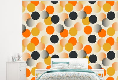 Behang - Fotobehang Polkadot - Design - Retro - Oranje - Breedte 300 cm x hoogte 240 cm