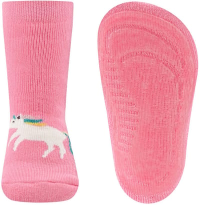 Antislipsokken Ewers Kindermaat - Roze met Eenhoorn Wit & Regenboog Kleuren - Siliconenzool-