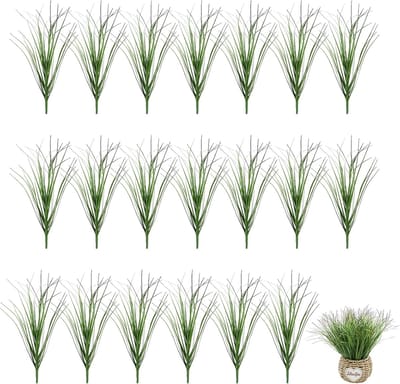 SnelShoppen - 20 Bundels Kunstgras voor Buiten - 30 cm - UV-bestendig, Weerbestendig, Donkergroen en Rood Decoratiegras voor Tuin, Binnen, Feest