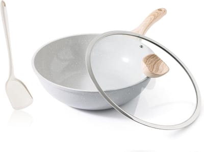 Keramische Wokpan - Koekenpan - Gezond Koken - Antiaanbaklaag - 30 cm - Grijs