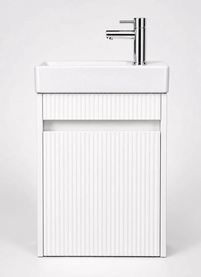 Zimmer Toiletmeubelset Hoogglans Wit Geribbeld 40 cm | Inclusief Chroom Kraan, Sifon & Pop-up Waste | Keramische Wastafel | Wandhangend Fonteinmeubel | 40 x 22,5 x 63 cm