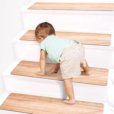 Candala Set van 7 antislip rubberen trapmatten, antislip, voor binnen, voor houten treden, antislip, tapijt voor huisdieren, kinderen en ouderen, houtbruin