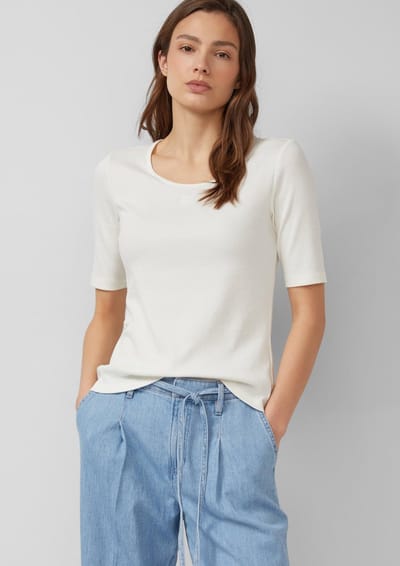 Gestreept T-shirt van zachte gemengde katoenjersey met artwork voor vrouwen s.Oliver