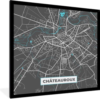 Fotolijst incl. Poster - Frankrijk - Plattegrond - Kaart - Châteauroux - Stadskaart - 40x40 cm - Posterlijst