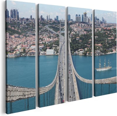 Artaza Canvas Schilderij Vierluik Istanbul Bosporus Brug Vanaf Boven - 80x60 - Foto Op Canvas - Canvas Print