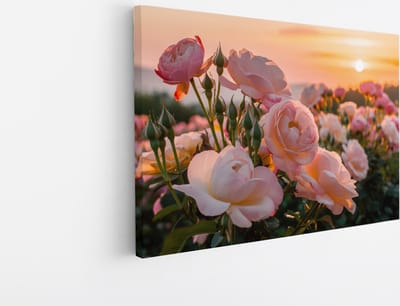 Saammp Canvas Schilderij - Roze bloemveld - Natuur - 45x30 - Foto op canvas - Wanddecoratie - Muurdecoratie Woonkamer - Slaapkamer decoratie - Canvas Print
