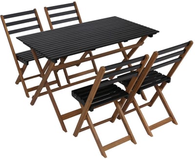 Set MCW-P72, zitgroep tuinmeubelset eetset 4x stoel tafel, acaciahout opvouwbaar ~ naturel-zwart