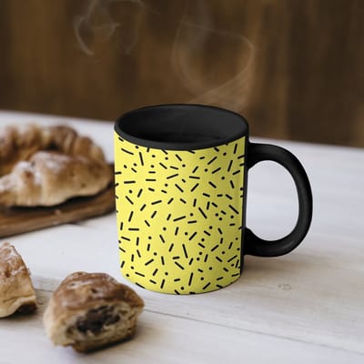 Magische Mok - Foto op Warmte Mokken - Koffiemok - Stippen - Strepen - Geel - Magic Mok - Beker - 350 ML - Theemok