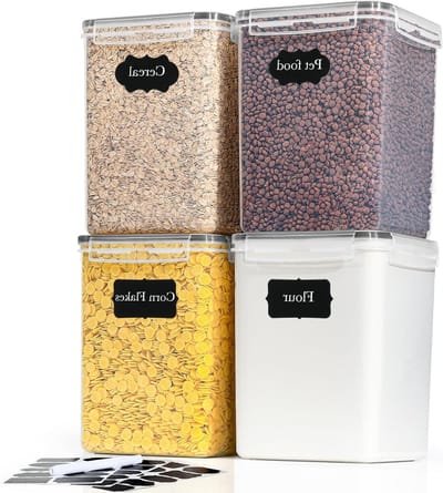 Set van 4 Grote Opslagcontainers voor Bloem, Luchtdicht Graancontainer, BPA-vrij en Vaatwasmachinebestendig met Labels en Markers