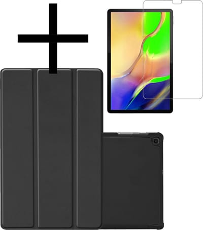 Hoes - Geschikt voor Samsung Galaxy Tab A 10.1 (2019) - Met Screenprotector - Trifold Bookcase - Hard Cover - Hardcover Book Case - Tablet Hoesje - Zwart