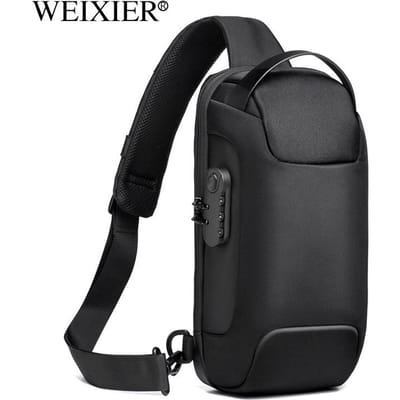 WEIXIER Waterdichte Oxford Crossbodytas voor heren Anti-diefstal Sling Bag Multifunctionele borsttassen Reisschoudertas met USB-oplaadpoort one size zwart