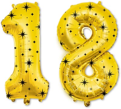 LUQ – Folieballonnen Cijfer 18 – Goud-Zwart – Verjaardag Decoratie – Cijfer Ballon – Feest Versiering – Helium Geschikt