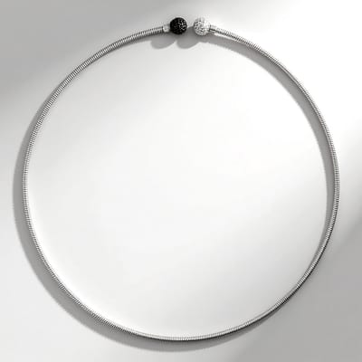 Cavill - Zilveren Halsband - 925 Sterling Zilver Gerhodineerd - Zwarte Spinel 1 386 ct en Witte Topaas - Elegante Ronde Slijpvorm - 41 8 cm