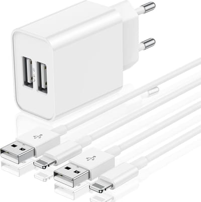 Dubbele usb Lader geschikt voor iPhone 14 /13 / 12 / 11 / X / SE / iPad 2017 / 2018 / 2019 / 2020 / AirPods - Lightning naar usb-A Kabel - 1 Meter