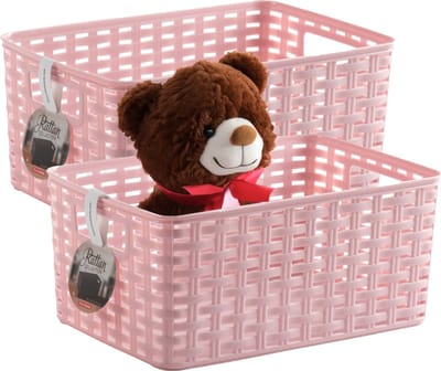 Plasticforte Opbergmand - 2x - Kastmand - rotan kunststof - roze - 10 Liter - 22 x 33 x 16 cm