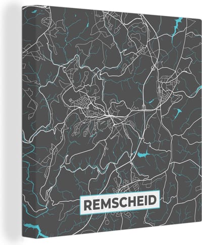 Canvas Schilderij Blauw – Duitsland – Plattegrond – Stadskaart – Kaart – Remscheid - 20x20 cm - Wanddecoratie