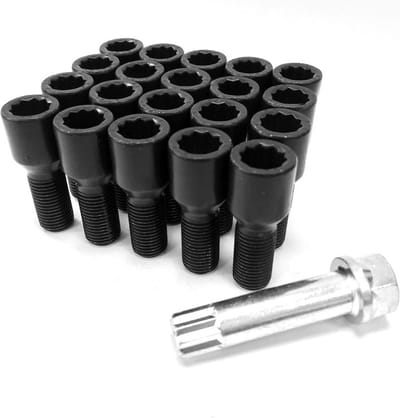 Conische wielbouten 28mm - Zwart - M14x1.25 / M14x1,25 - Set van 20 bouten + sleutel - Ster/Inbus