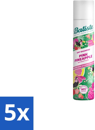 5 x Batiste - Pink Pineapple - Droogshampoo - Friszoete Geur - Verfrist en Geeft Volume - 200ml - Droogshampoo - Fris Haar - Fruitige Geur - Tropisch Haar - Haarkleur