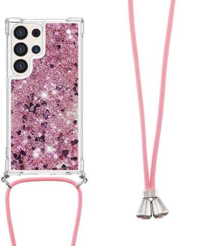 Coverup Hoesje - Geschikt voor Samsung Galaxy S25 Ultra Hoesje - Coverup Liquid Glitter Back Cover met Koord - Rose Gold