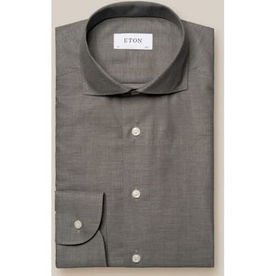 Eton Overhemd Herringbone Fine Cotton Flanel Midden Grijs / male