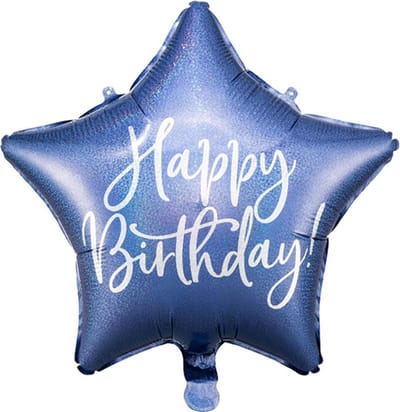 Partydeco - Folieballon Ster Happy Birthday - navy blauw