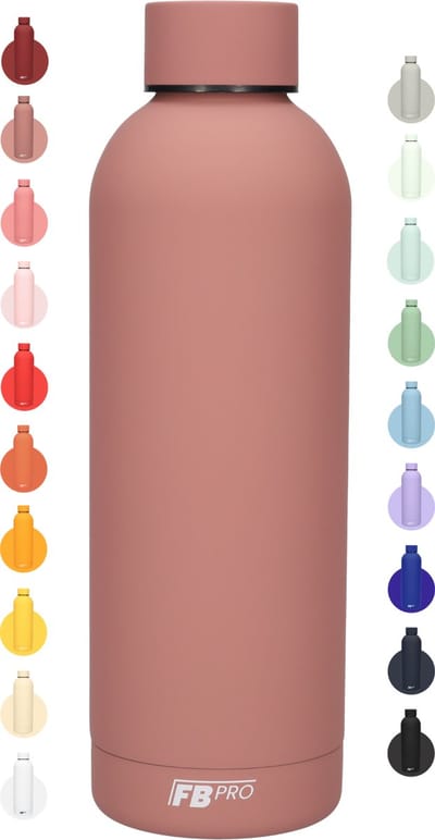 Drinkfles - Dubbelwandige waterfles - Thermosfles - RVS thermos fles - Geschikt voor warme en koude dranken - Extra grip door rubbercoating - 500 ML - Rose