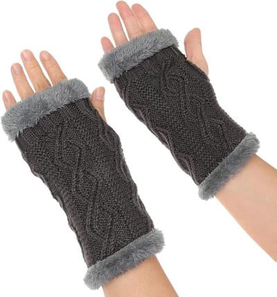 Handschoenen- handschoenen zonder vingers- Vingerloze handschoenen voor dames - winterwarme armbeschermers - verdikt - pluche polsbeschermers - gebreid - handwarmers - meisjes - voor werk - hardlopen - fietsen - autorijden (Donkergrijs - 19,5*8,5cm)