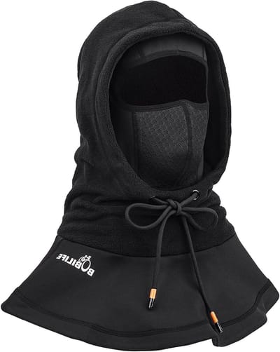 Dikke thermische winterbalaclava met fleece capuchon voor skiën en fietsen, zwart, ademend en warm.