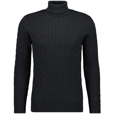 Ragman Trui Knitted Cable Design Rollneck Cotton Cashmere Antraciet / male