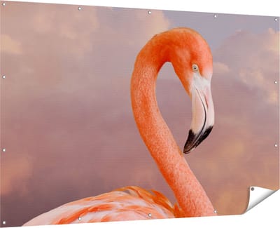 Gards Tuinposter Roze Flamingo in de Wolken - 180x120 cm - Tuindoek - Tuindecoratie - Wanddecoratie buiten - Tuinschilderij