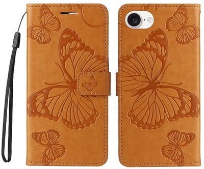 Coverup Hoesje - Geschikt voor iPhone 16e / 17e Hoesje - Coverup Vlinders Book Case - Bruin