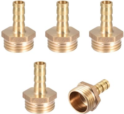 Dailygoods - Messing geribbelde fitting - Slangadapter - 8 mm x G1/2 - 5 stuks - Waterdichte afdichting - Geschikt voor flexibele slangen - Goudkleurig