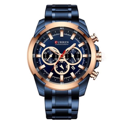 Curren Mannen Horloge Ø 50 - Met Datumaanduiding - Blauw/RosØkleurig - Staal - Inclusief Horlogedoosje