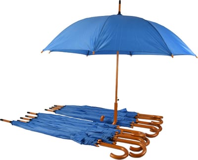 Paraplu 10 stuks - Set van 10 Automatische 102cm Diameter | Windproof Paraplu's voor Volwassenen | Met Houten Handvat | Sky Blauw - Unisex
