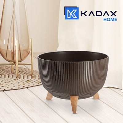 Kadax Bloempot, van kunststof, met drie insteeksteunen, rond, bloemenschaal, plantenbak, bloembak, voor balkon, woonkamer, 29 cm diameter, bruin