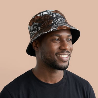 Bucket hat / Vissershoedje met Afrikaanse print - Bruin Wit Wave Pattern - Kinderen & Volwassenen (Unisex) - S