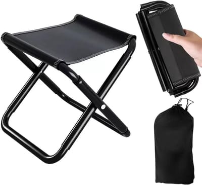 Thijox - Draagbare Camping Kruk, Opvouwbaar Zitkrukje met Opbergtas voor Tuin, Strand, Vissen, Barbecue, Lichtgewicht Voetenbankje, Zwart, 30CM